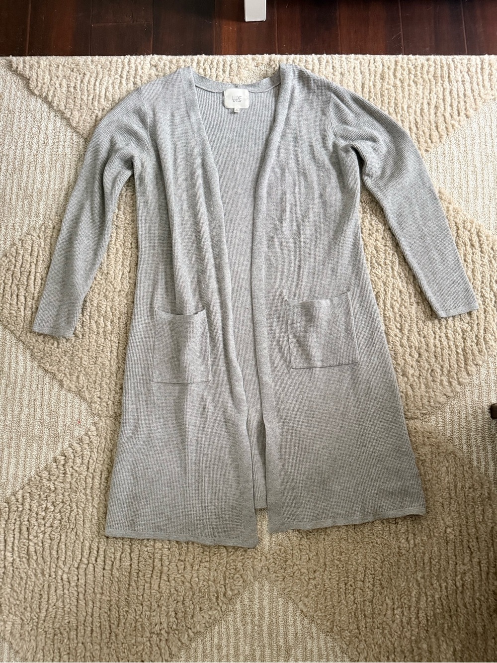 Light Gray Open-Front Long Cardigan with Pockets - Women